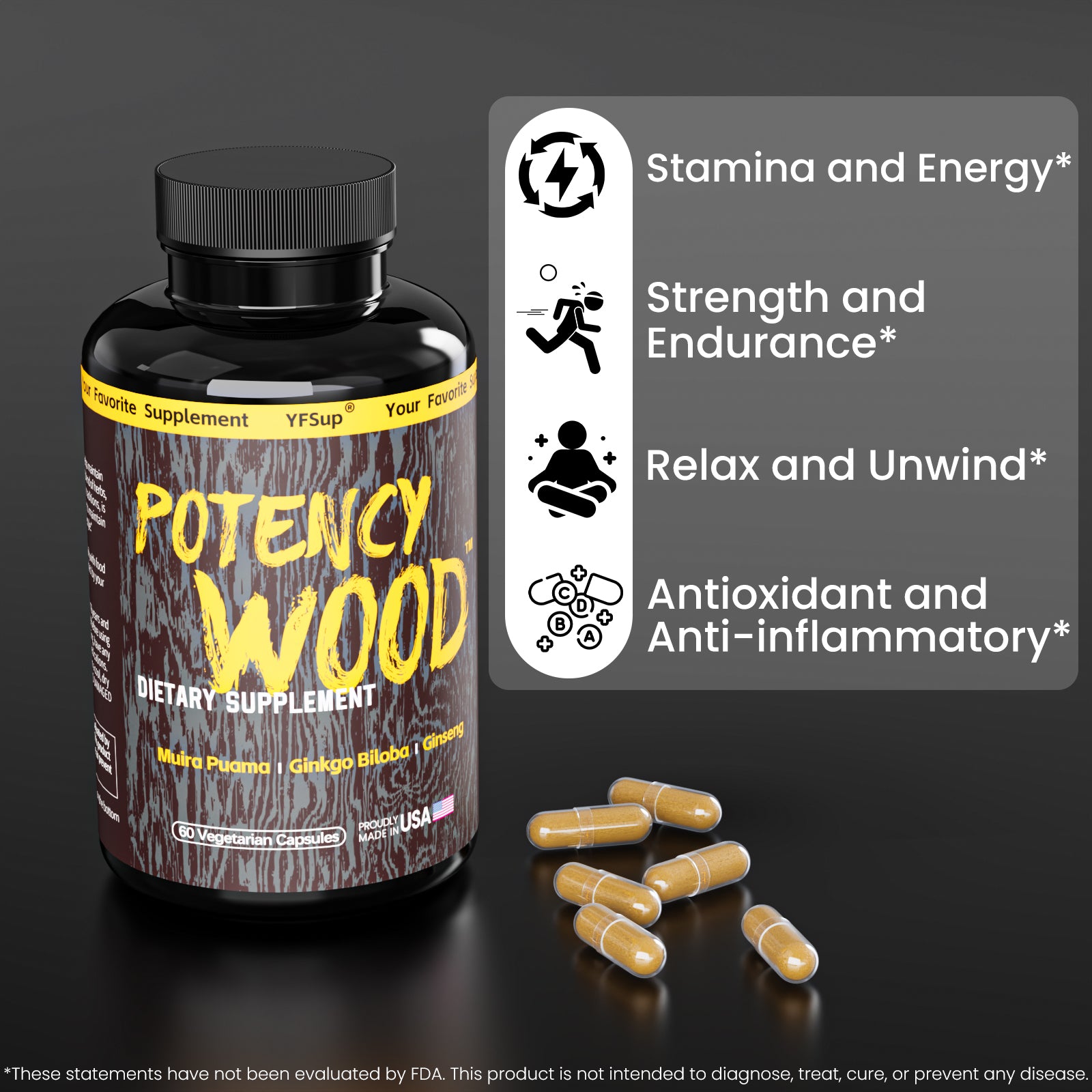 Potency Wood Vitality Boost - Energy, Libido, Focus Supplement - 60 Capsules